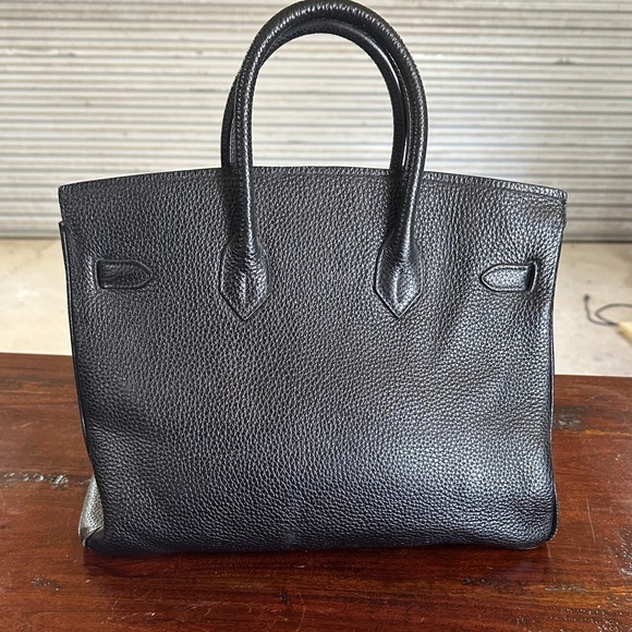 Designer inspired Birkin Tote bag Elegant Black Leather Bag - Picture 2 of 9